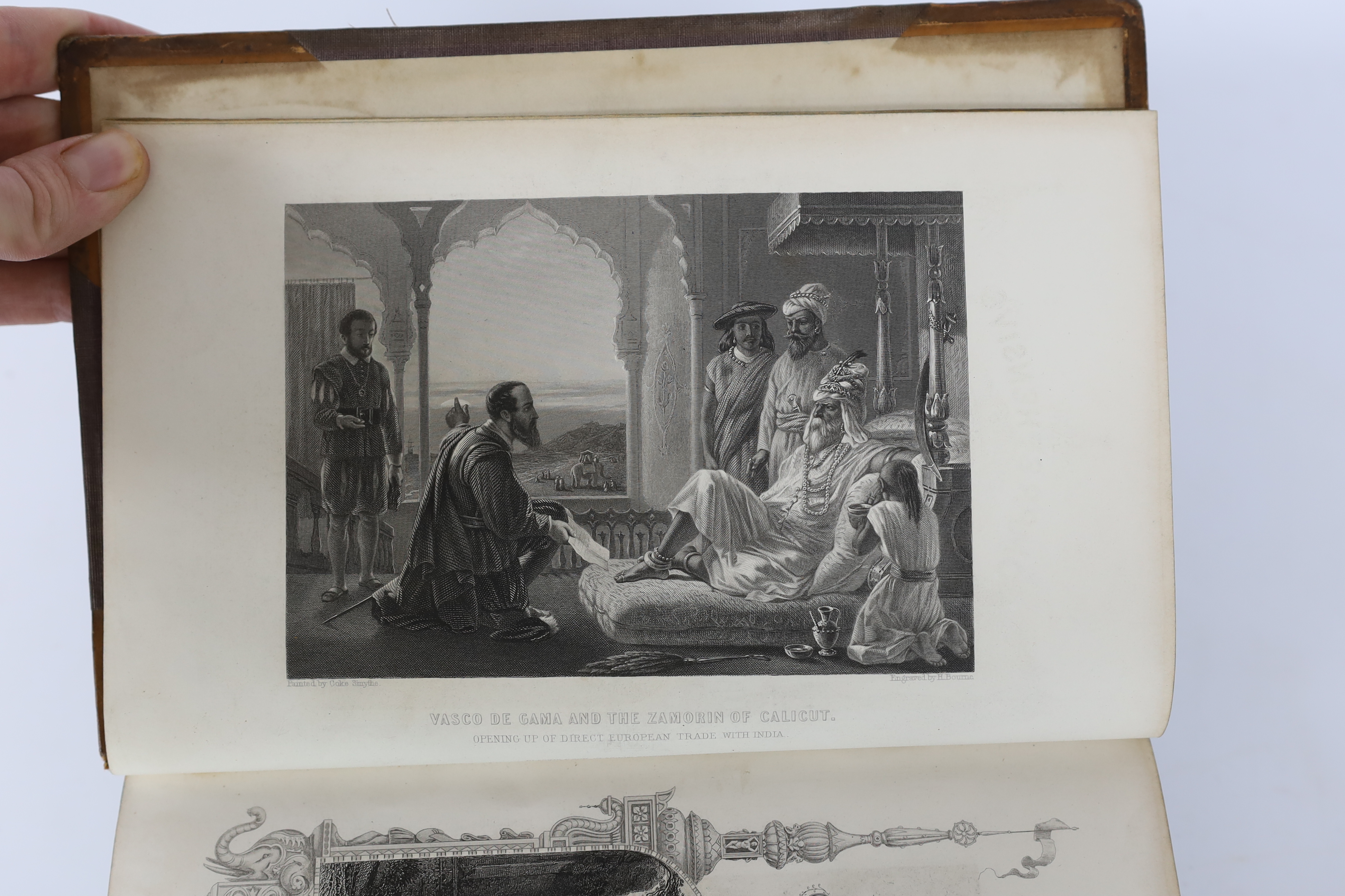 Beveridge, Henry - A Comprehensive History of India, Civil, Military and Social, from the first landing of the English....including an outline of the early history of Hindoostan. 3 vols. engraved pictorial and printed ti